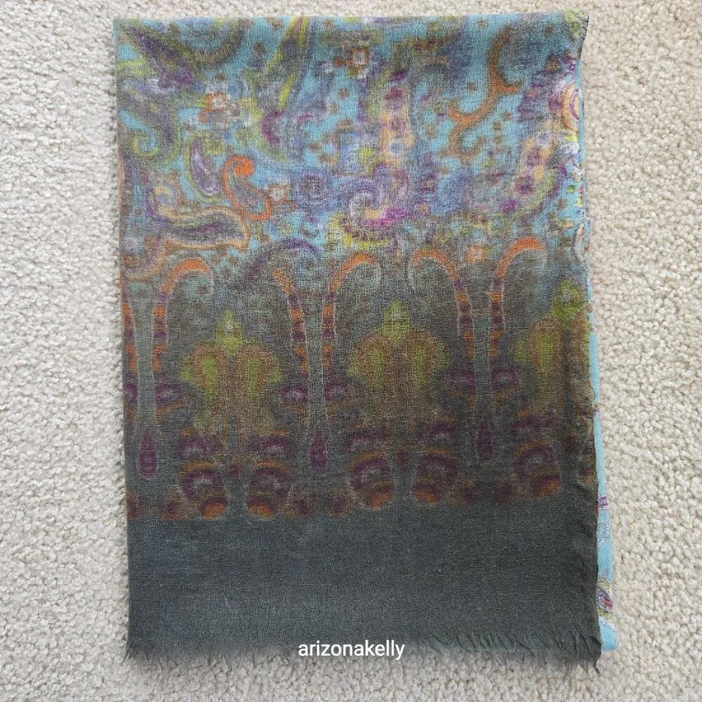NWOT Wool Scarf Lightweight Colorful Paisley Design